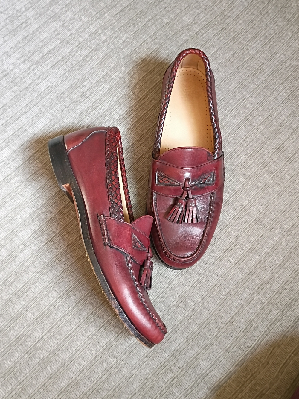 Allen Edmonds Maxfield Burgundy Leather Braided Tassel Loafers Men's Size 9.5 D